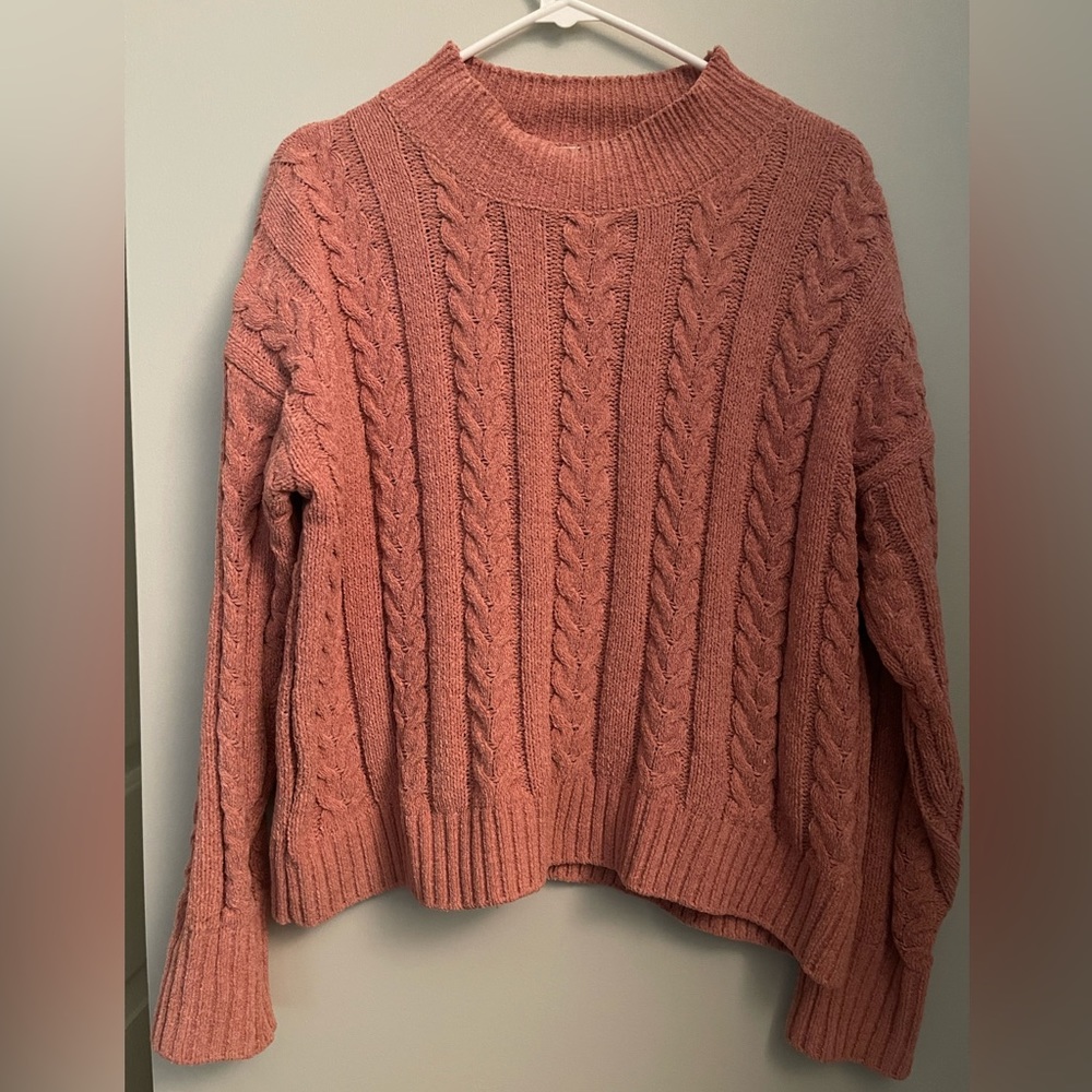 Hippie Rose Juniors' Cable-Knit Mock-Neck Chenille Sweater